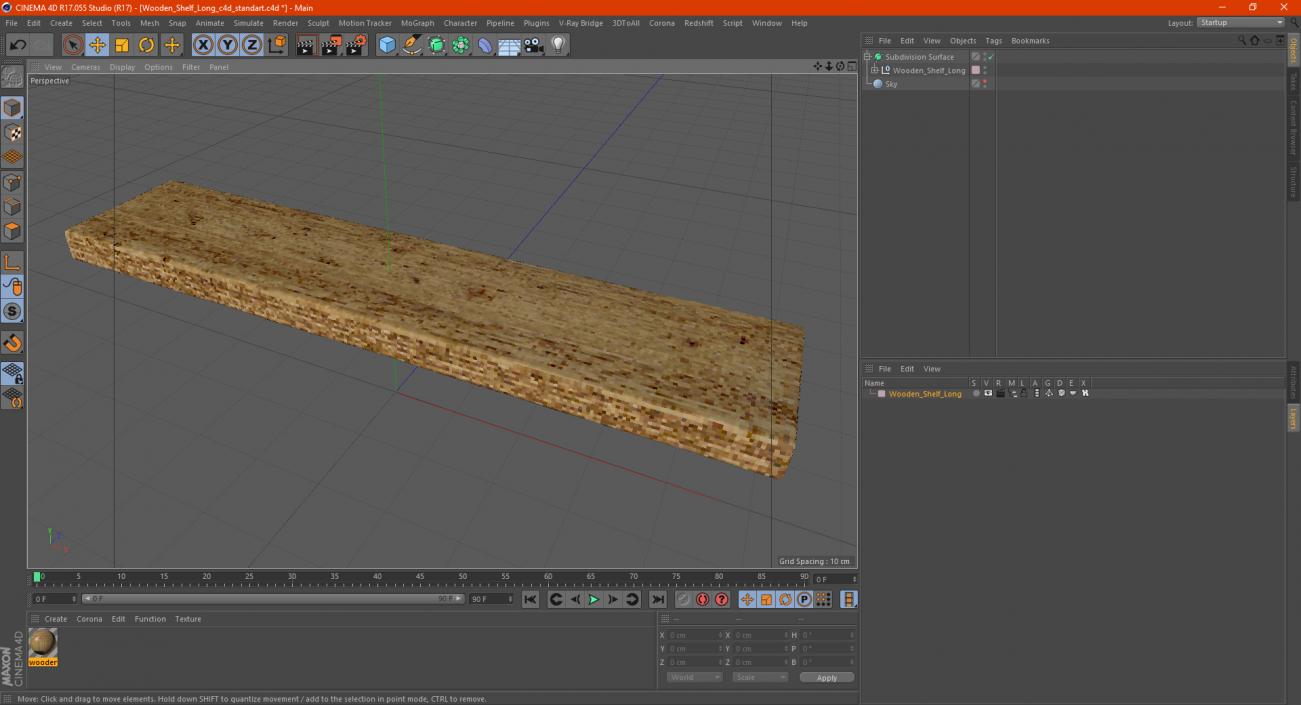 Wooden Shelf Long 3D