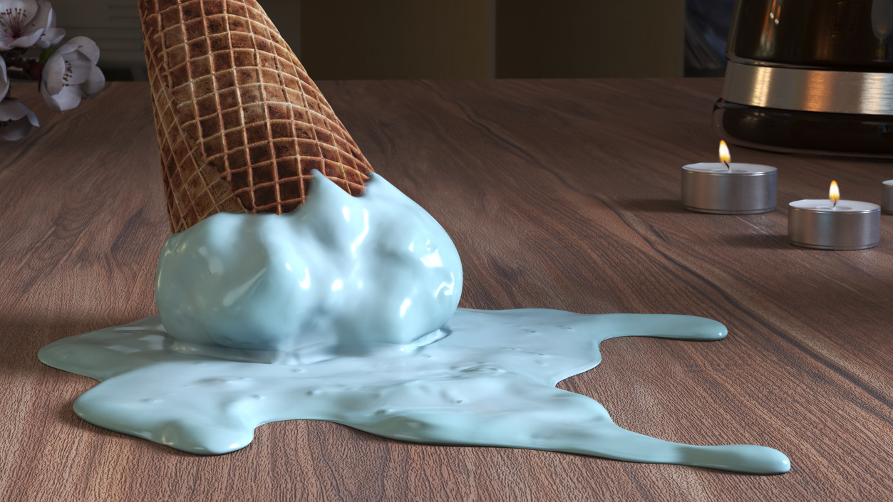 Melting Ice Cream Cone Blue 3D