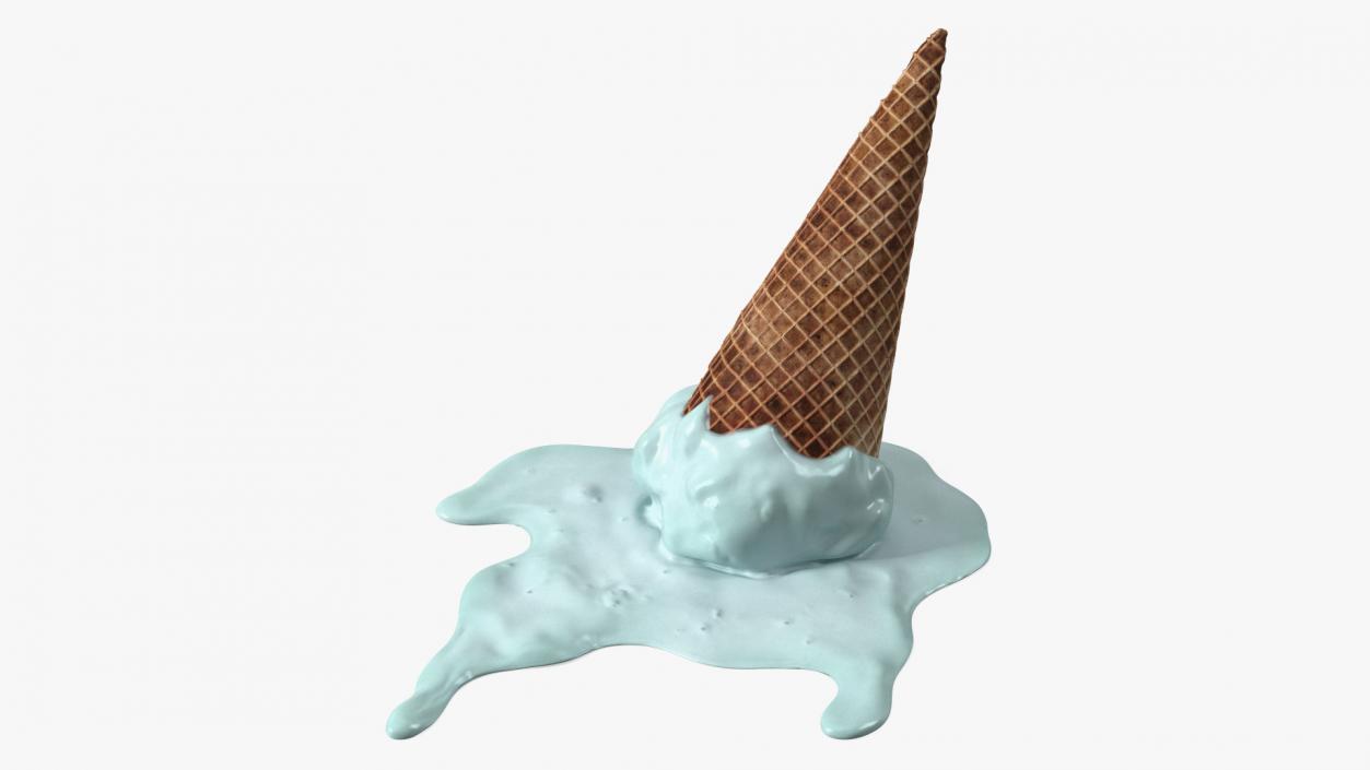 Melting Ice Cream Cone Blue 3D