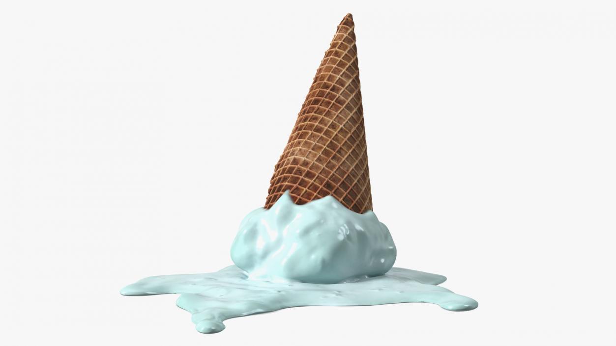 Melting Ice Cream Cone Blue 3D