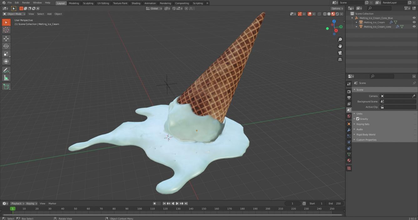 Melting Ice Cream Cone Blue 3D