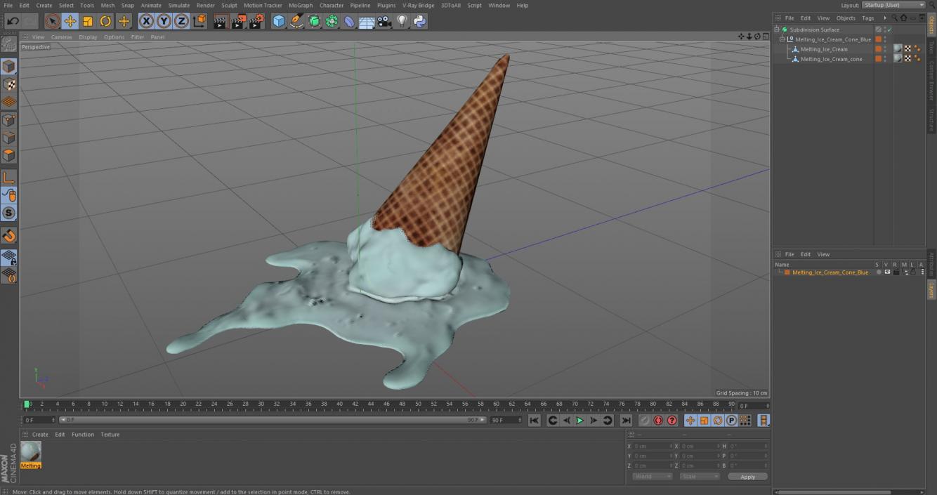 Melting Ice Cream Cone Blue 3D