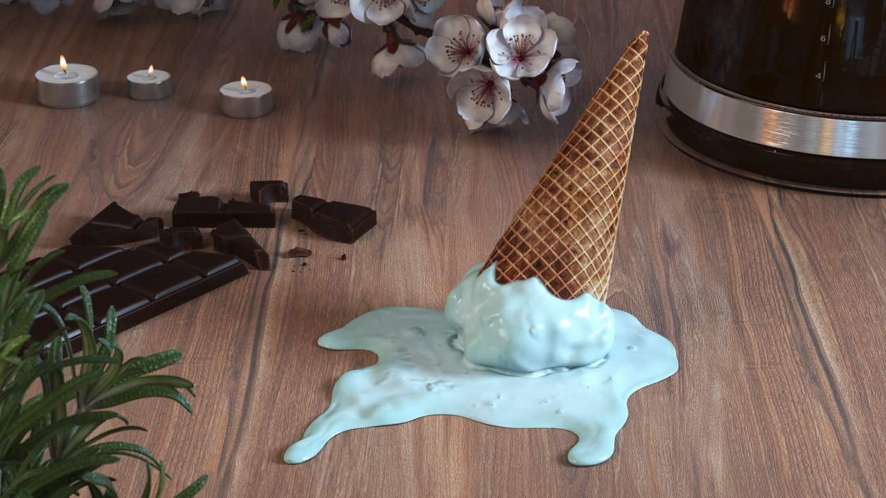 Melting Ice Cream Cone Blue 3D