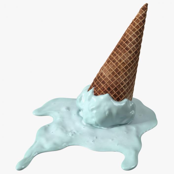 Melting Ice Cream Cone Blue 3D