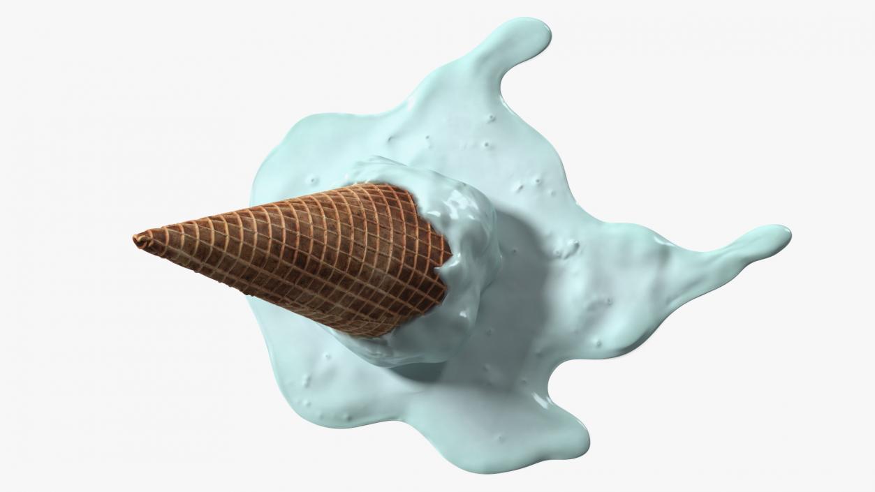 Melting Ice Cream Cone Blue 3D