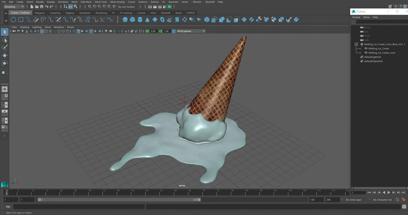 Melting Ice Cream Cone Blue 3D