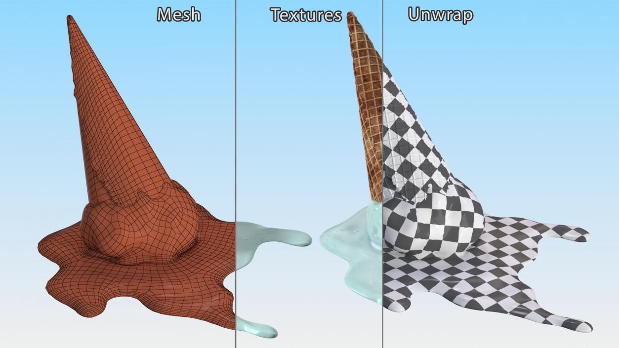 Melting Ice Cream Cone Blue 3D