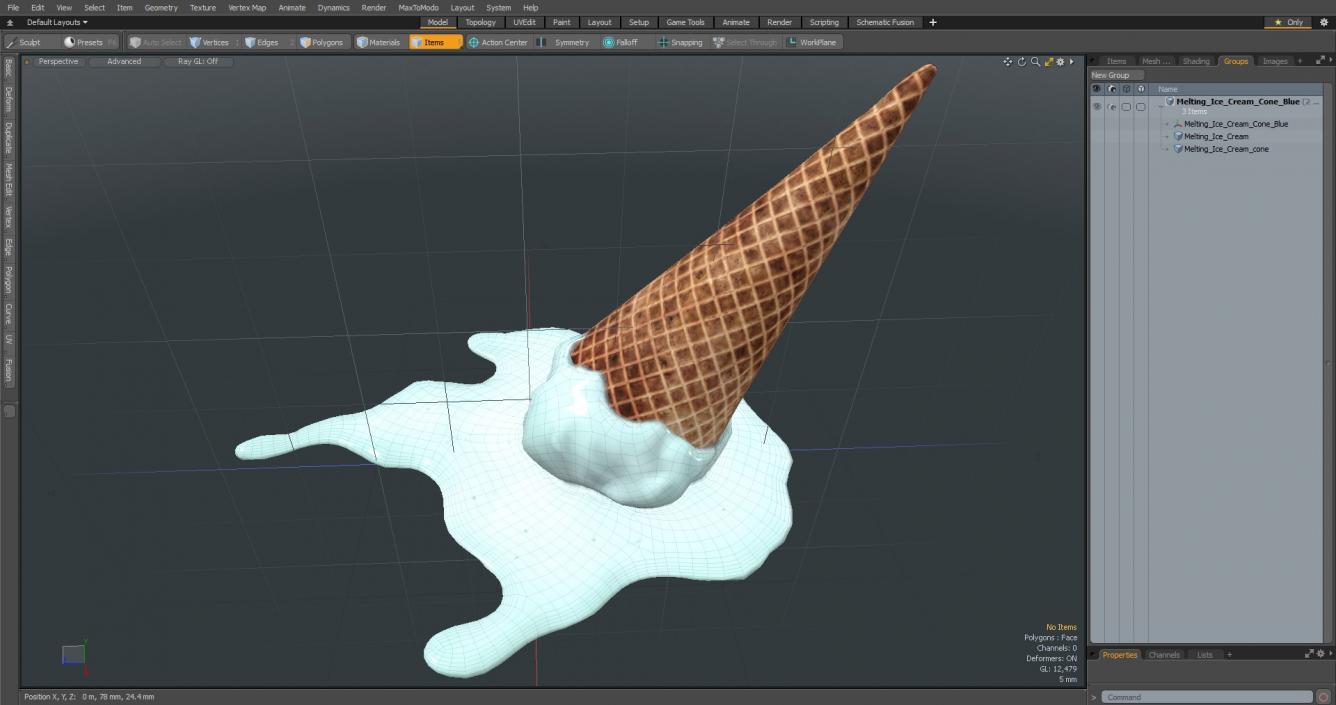 Melting Ice Cream Cone Blue 3D