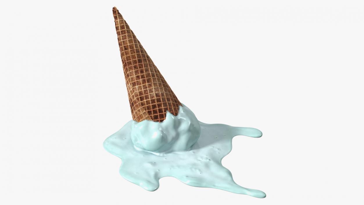 Melting Ice Cream Cone Blue 3D