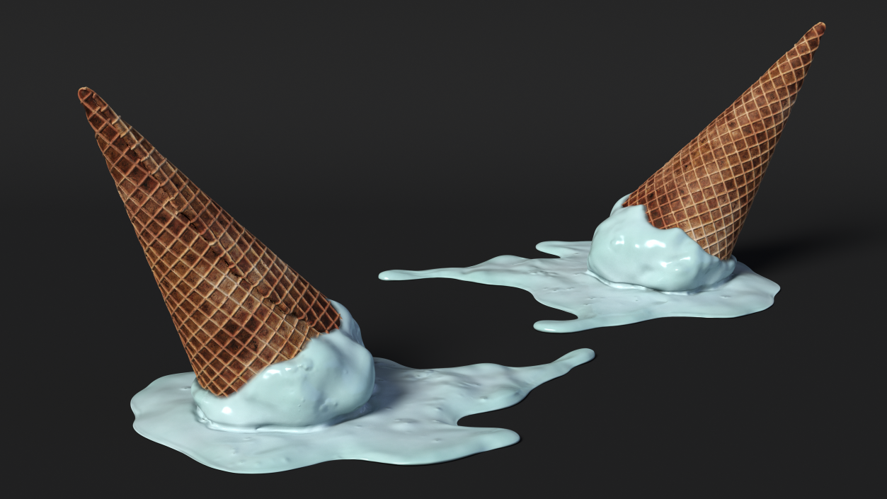 Melting Ice Cream Cone Blue 3D