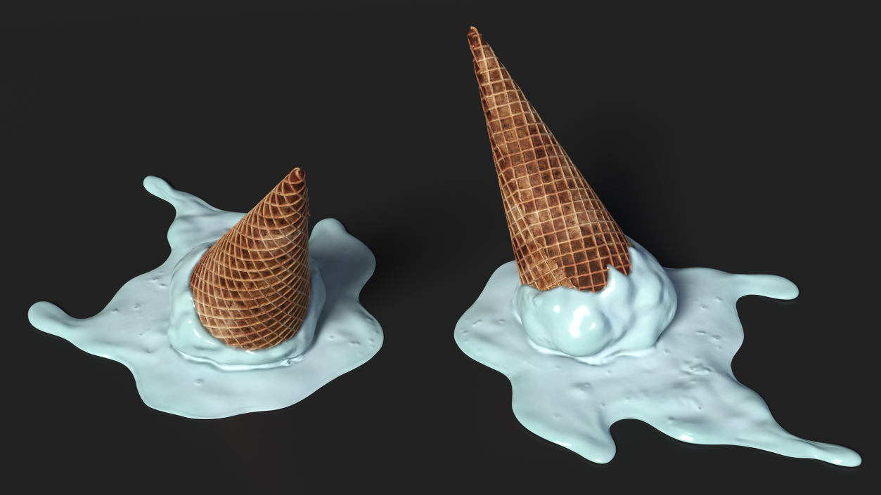 Melting Ice Cream Cone Blue 3D