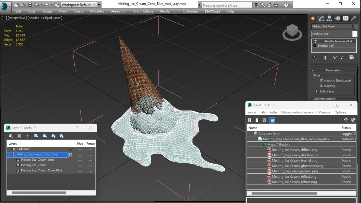 Melting Ice Cream Cone Blue 3D