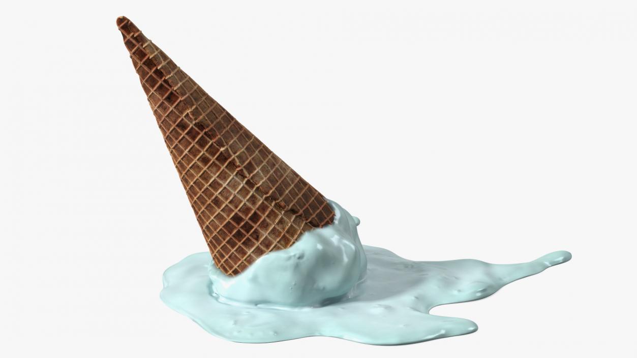 Melting Ice Cream Cone Blue 3D