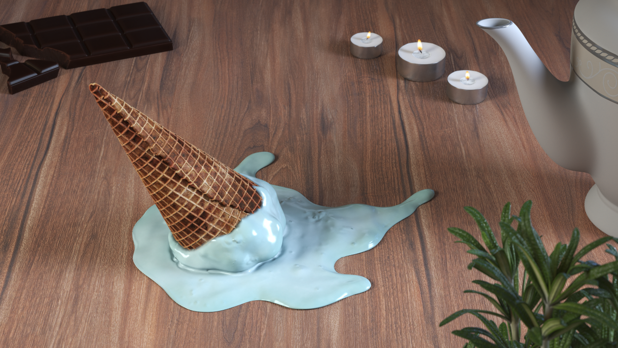 Melting Ice Cream Cone Blue 3D