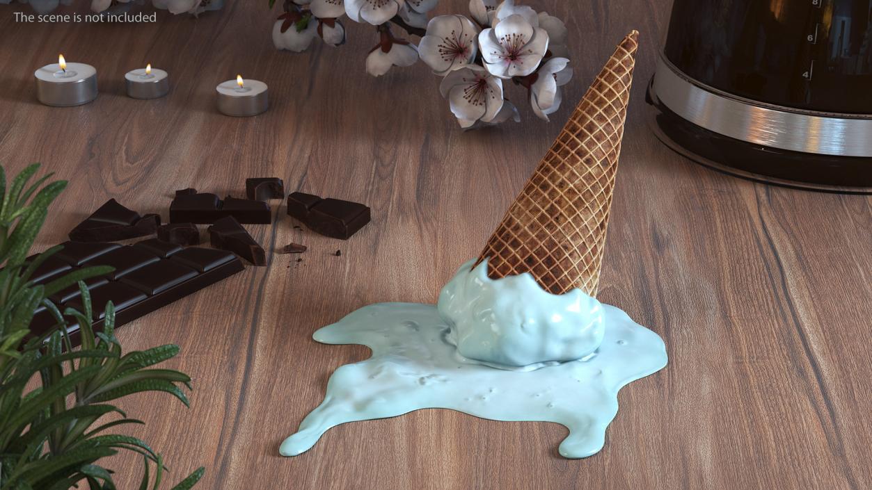 Melting Ice Cream Cone Blue 3D