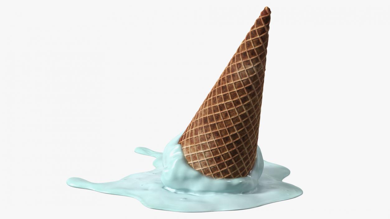 Melting Ice Cream Cone Blue 3D