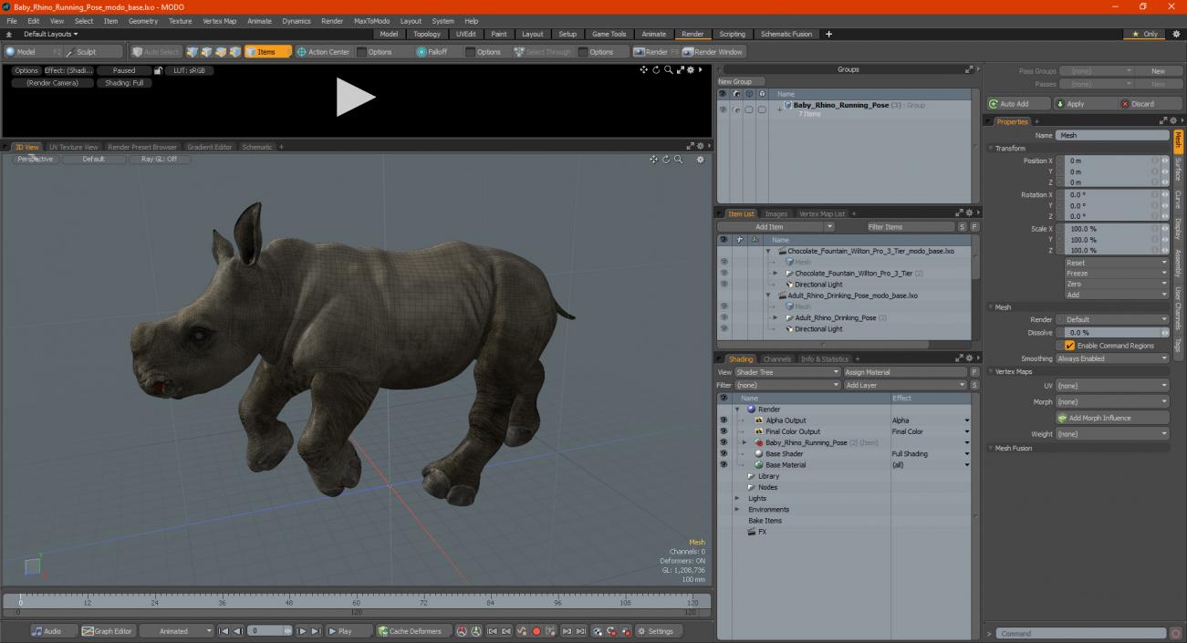 3D Baby Rhino Running Pose model