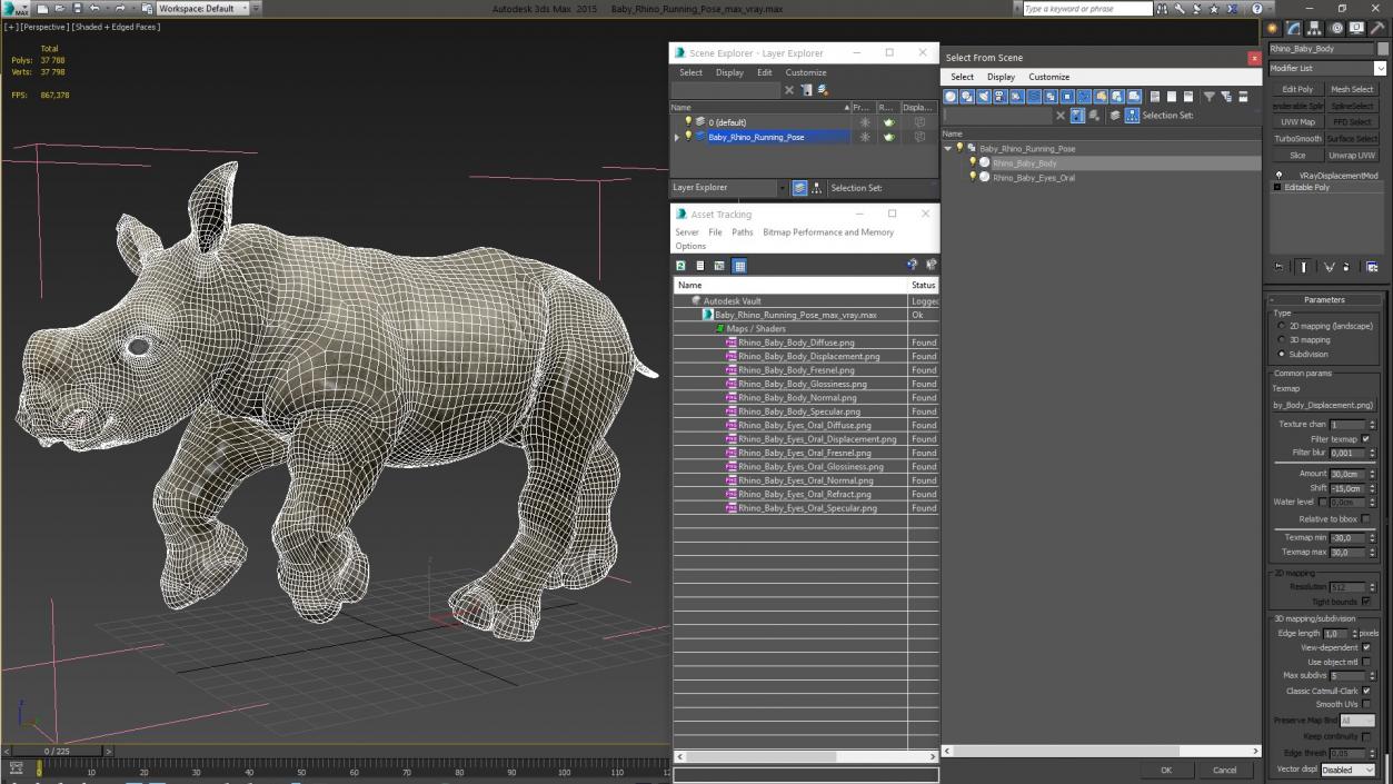 3D Baby Rhino Running Pose model