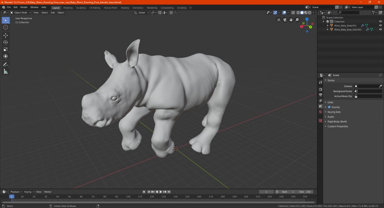 3D Baby Rhino Running Pose model