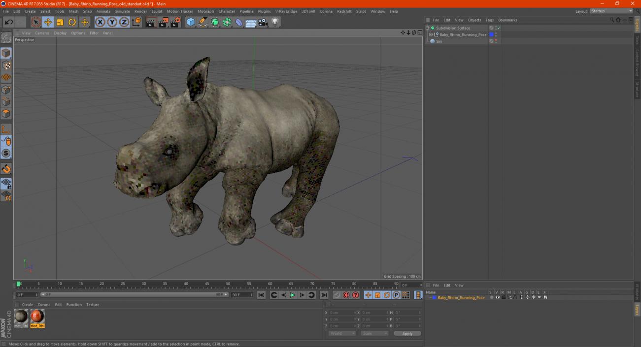 3D Baby Rhino Running Pose model