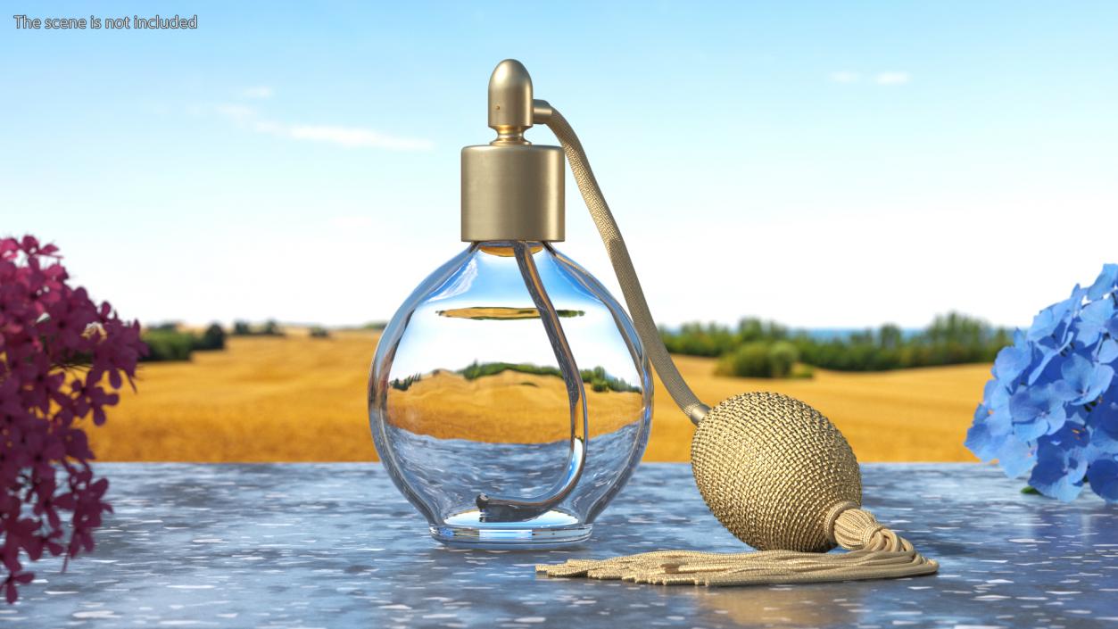 Empty Golden Perfume Bottle with Hose Pump 3D