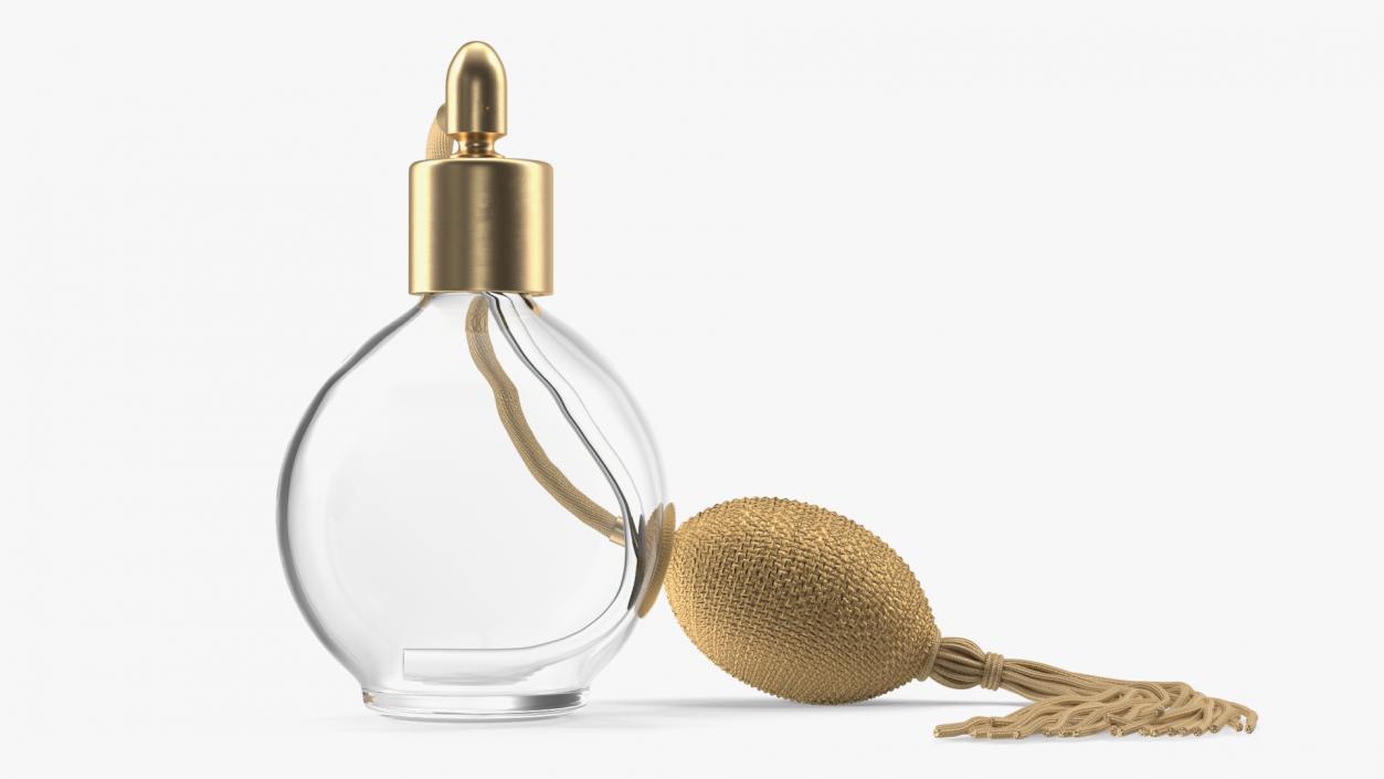 Empty Golden Perfume Bottle with Hose Pump 3D