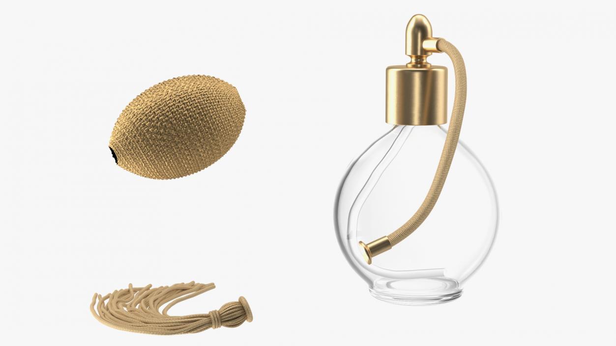 Empty Golden Perfume Bottle with Hose Pump 3D