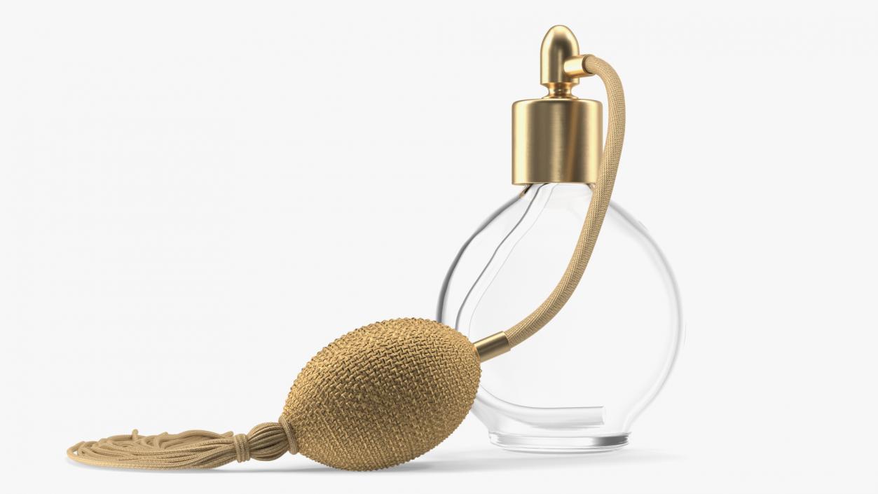 Empty Golden Perfume Bottle with Hose Pump 3D