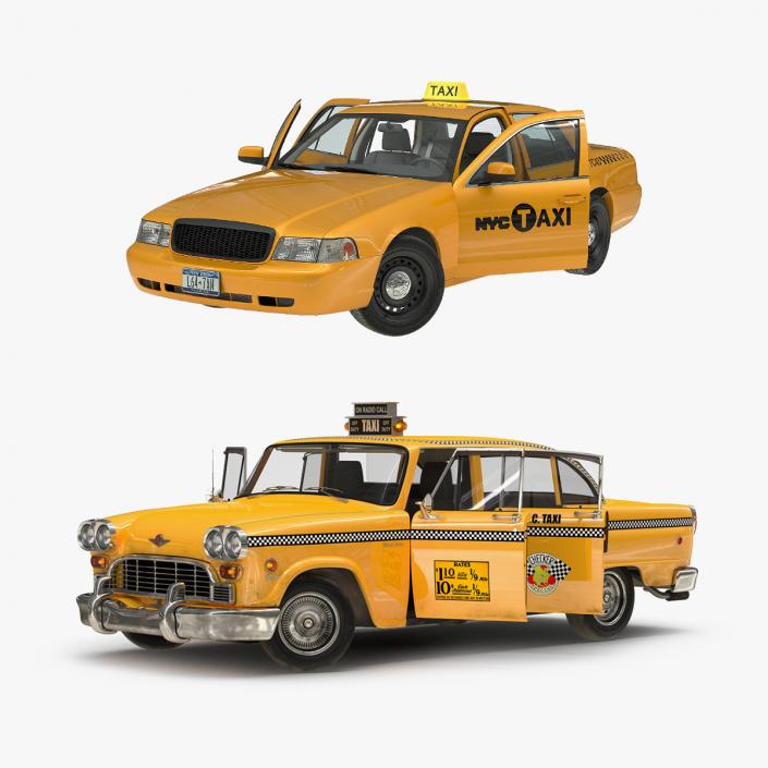 3D NYC Checker Cab Rigged Collection model