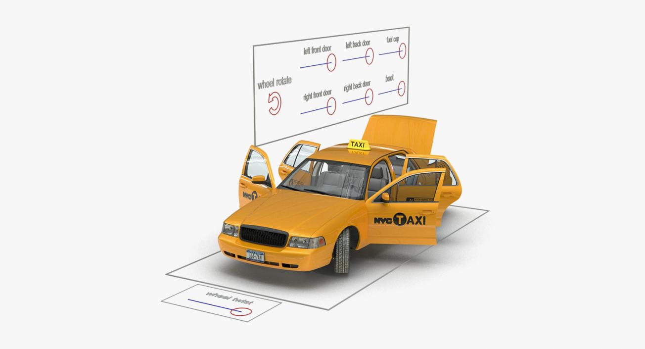 3D NYC Checker Cab Rigged Collection model