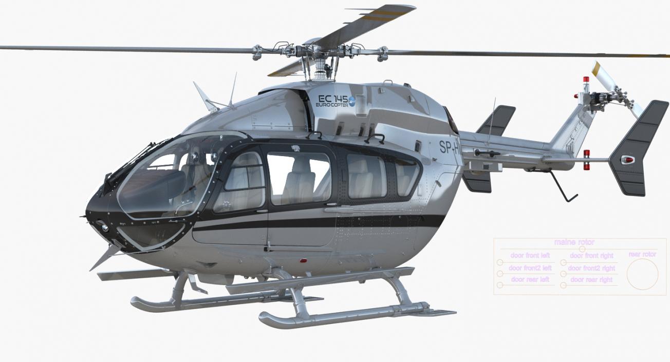 3D Light Utility Helicopter Eurocopter EC145 Rigged model