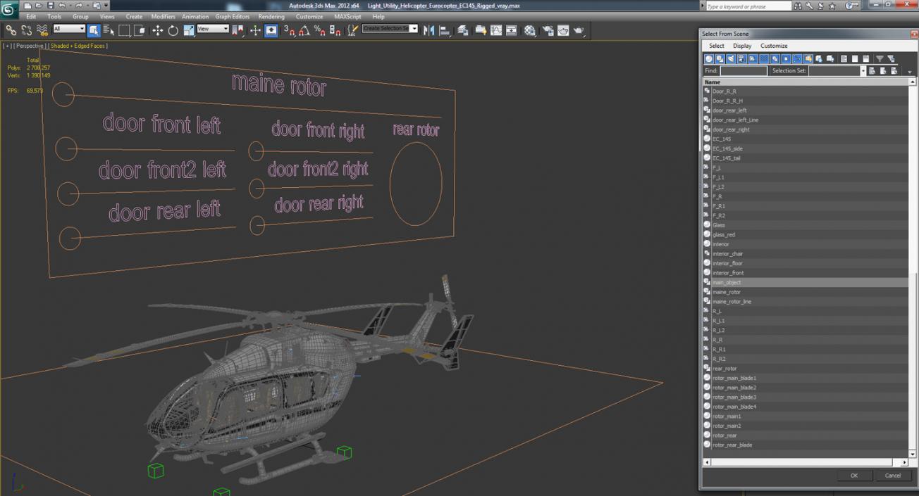 3D Light Utility Helicopter Eurocopter EC145 Rigged model