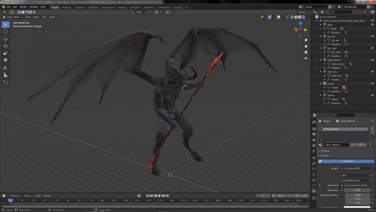 Devil Character with Trident Angry Pose(1) 3D