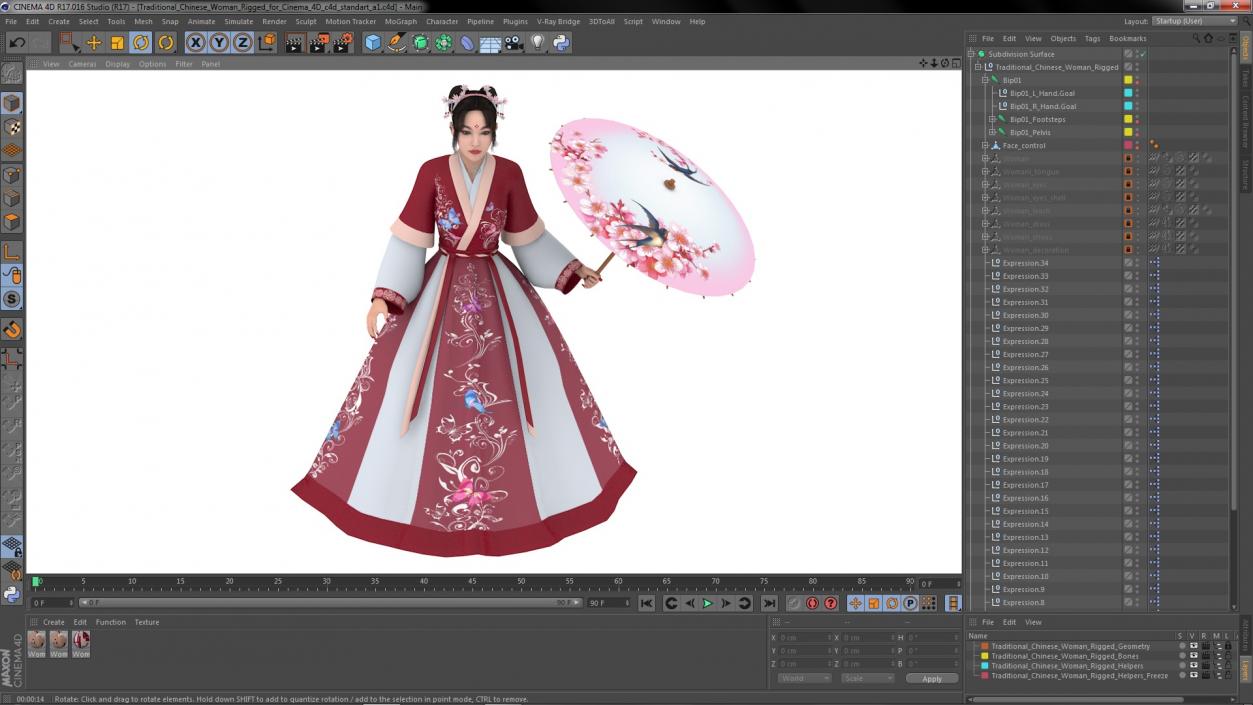 3D Traditional Chinese Woman Rigged for Cinema 4D