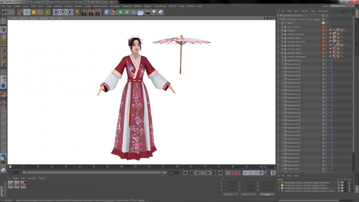 3D Traditional Chinese Woman Rigged for Cinema 4D