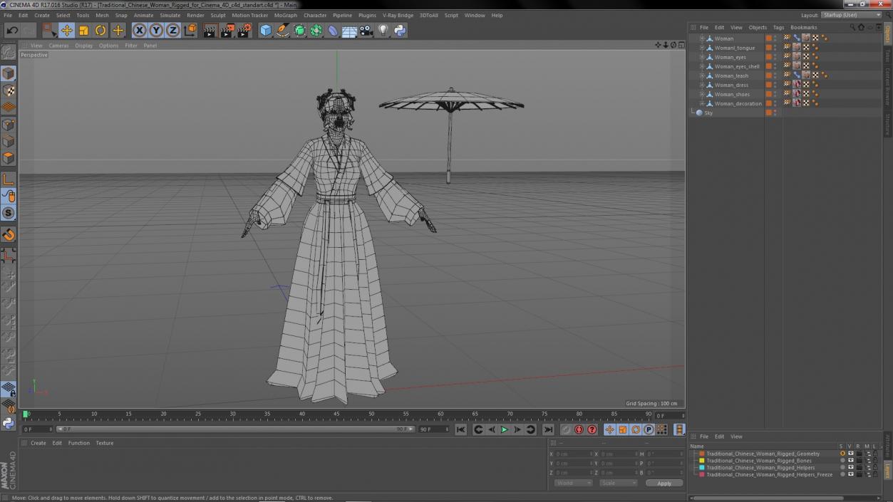 3D Traditional Chinese Woman Rigged for Cinema 4D