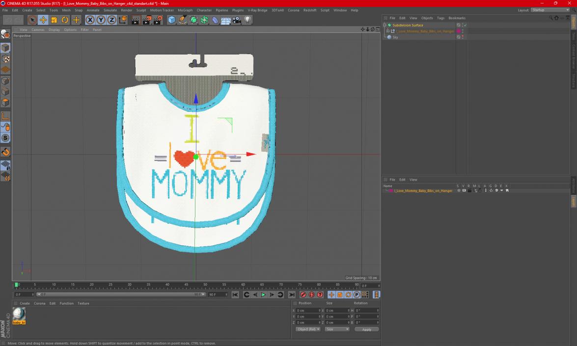 I Love Mommy Baby Bibs on Hanger 3D