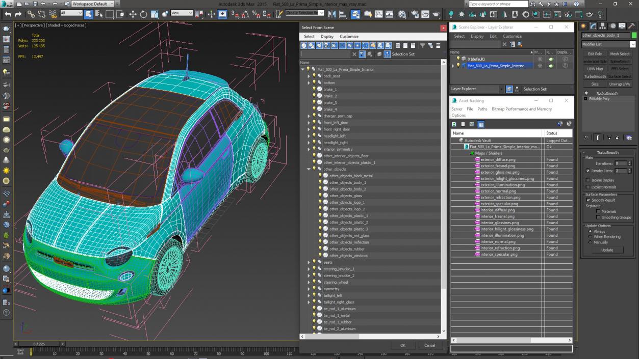 3D Fiat 500 La Prima Simple Interior model