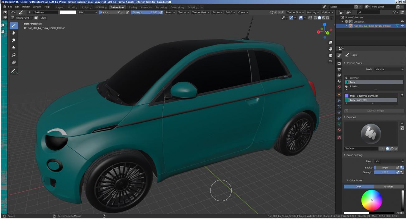 3D Fiat 500 La Prima Simple Interior model