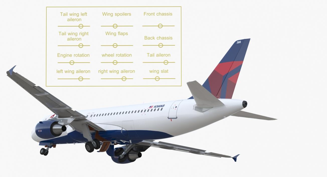 Airbus A320 Delta Air Lines Rigged 3D model