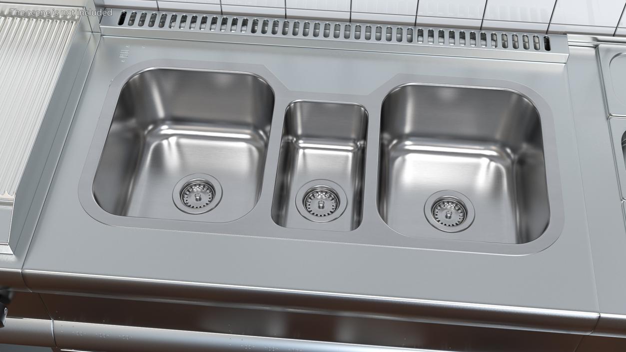 3D model Undermount Triple Bowl Kitchen Sink