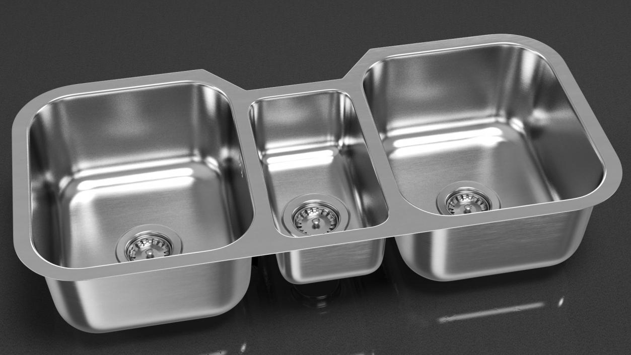 3D model Undermount Triple Bowl Kitchen Sink