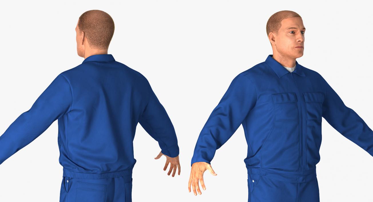 Mechanic Worker Wearing Blue Overalls Rigged 3D model