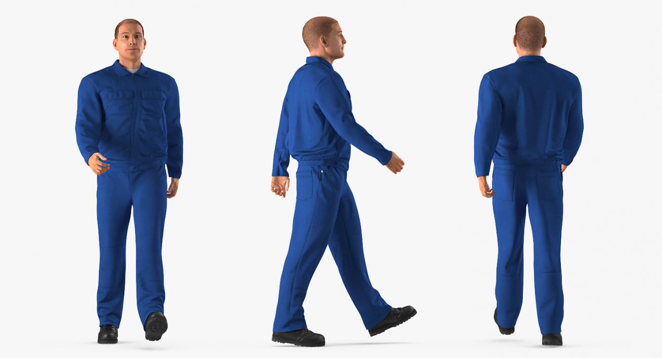 Mechanic Worker Wearing Blue Overalls Rigged 3D model