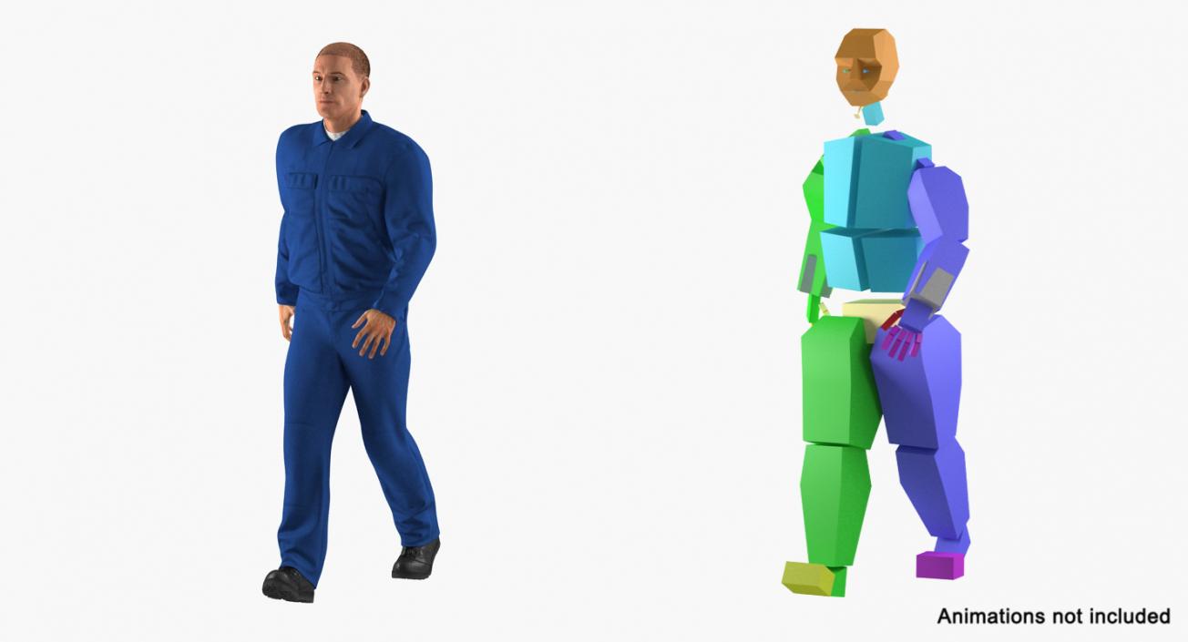 Mechanic Worker Wearing Blue Overalls Rigged 3D model