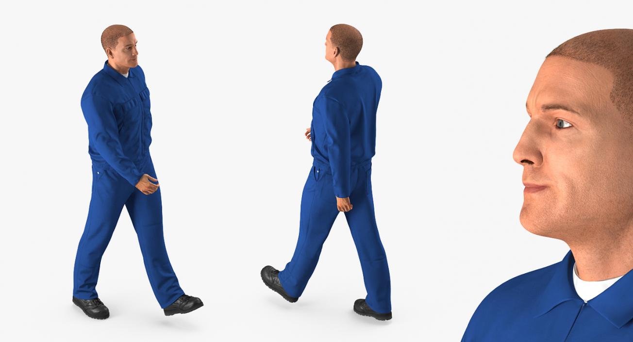 Mechanic Worker Wearing Blue Overalls Rigged 3D model