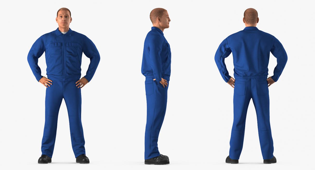 Mechanic Worker Wearing Blue Overalls Rigged 3D model