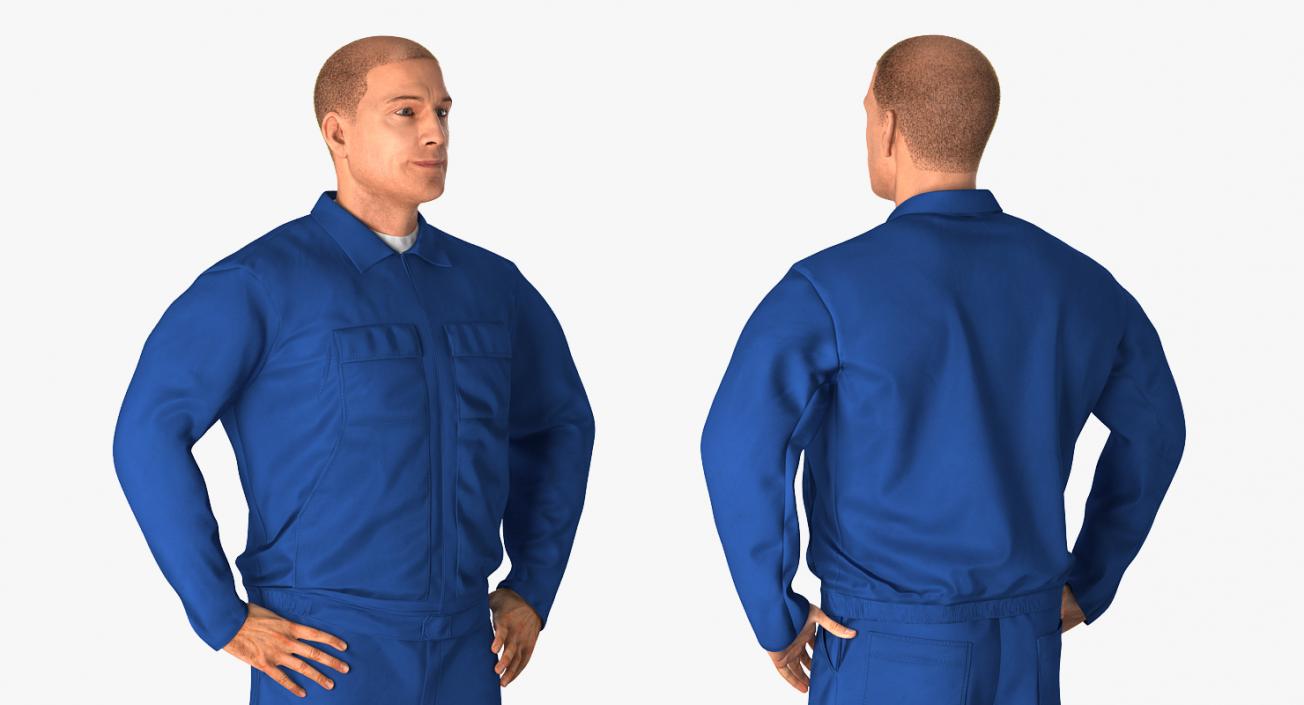 Mechanic Worker Wearing Blue Overalls Rigged 3D model