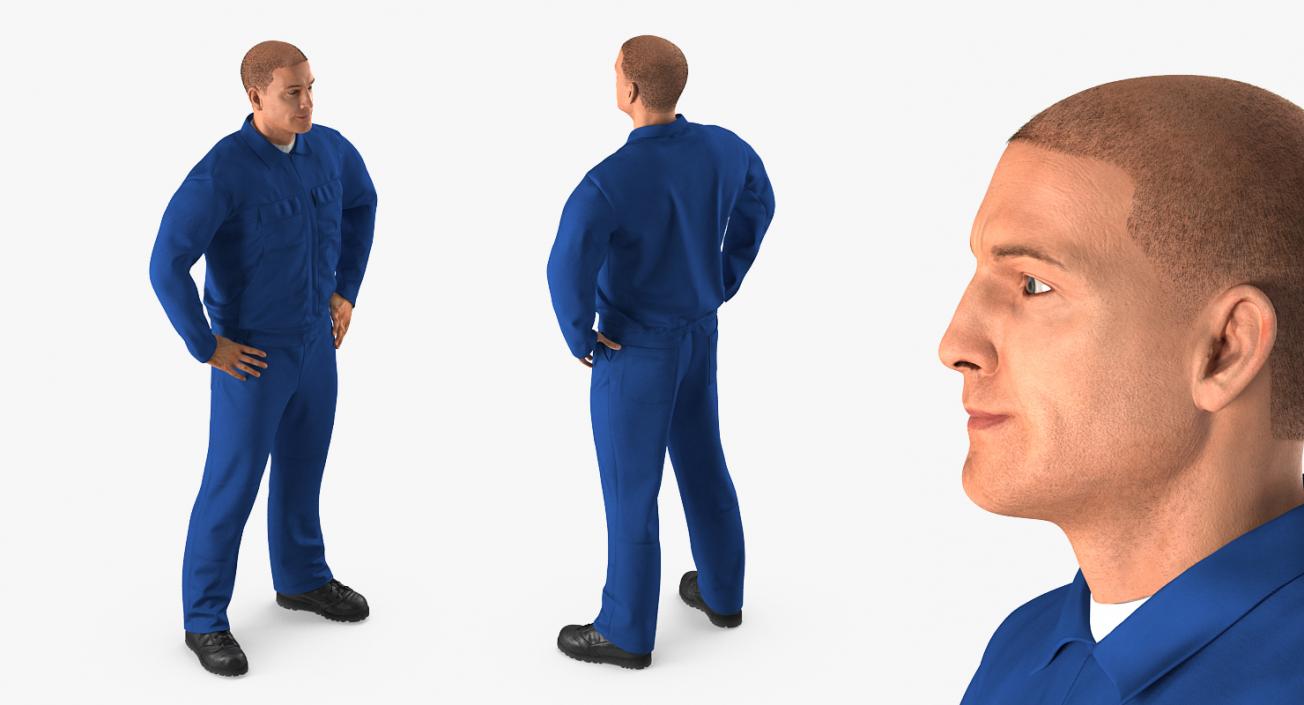 Mechanic Worker Wearing Blue Overalls Rigged 3D model