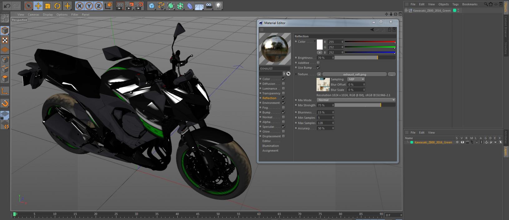 Kawasaki Z800 2016 Green 3D model